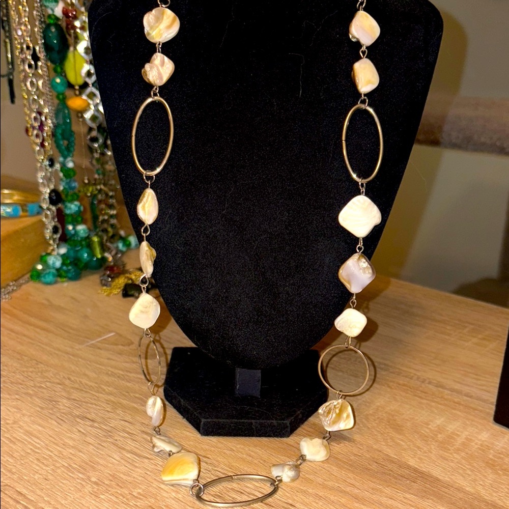 Vintage Abalone shell necklace silver tone